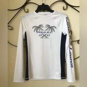 Polo by Ralph Lauren Youth kids White & Navy Rash   Guard or Swim Shirt size L